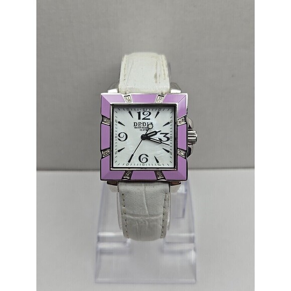 Dedia Lily LQ Diamond Accent Purple Enamel Square Swiss Quartz Watch New Battery main image 11